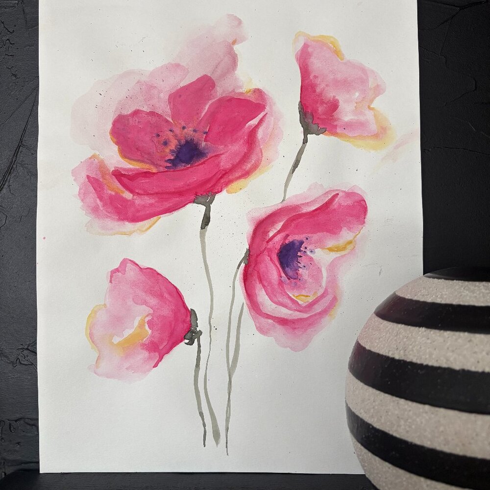 Hand Painted Watercolour Poppies